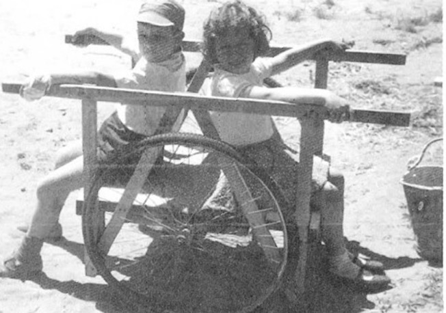 על עגלת הלול אפשר גם להתנדנד. עינת שפר ואילן כהן.